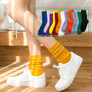Women Cotton Casual Solid Color Double-Needle Ribbed Long Stacking Socks Versatile Daily Wear Fashion Tube Socks
