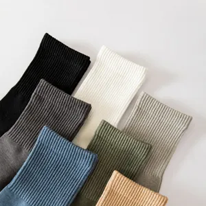 Pure cotton mid-calf ribbed socks for men, comfortable breathable solid color crew socks main