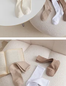 Pure cotton ribbed long socks for women, comfortable autumn winter slouch knit stockings.