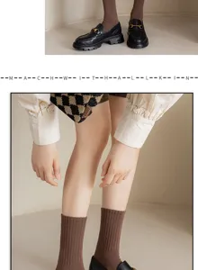 Pure cotton women mid-tube ribbed stack socks autumn winter daily wear comfortable milk tea color