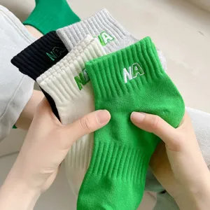 Women Casual Pure Cotton Short Socks Summer Japanese Style Breathable Crew Socks With Letter Embroidery Athletic Sports