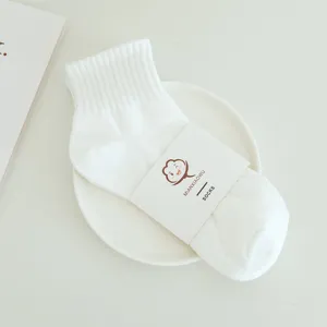 White short socks for women, pure cotton breathable solid color casual socks for summer daily wear.