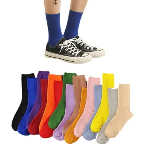 Women cotton mid-calf socks colorful sweet style fashion casual hosiery solid color cute