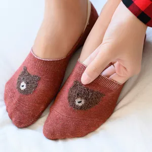 Women cute bear low cut boat socks breathable anti slip cotton short socks for daily wear