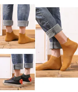 Men short socks breathable cotton ankle socks spring summer casual solid yellow socks