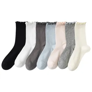 Women summer thin mid-tube ruffle socks, cute sweet lace cotton socks with breathable design.