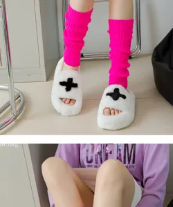 Fluoreszierende pinke Strick Beinstulpen gemütlich Herbst Winter thermisch stilvoll Mode süß