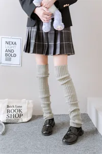 Grey knit leg warmers, Y2K Japanese JK style winter long boot cuffs, cozy ribbed socks.