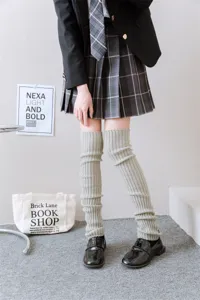 Knit leg warmers y2k style winter boot cuffs Japanese JK uniform high socks soft cozy grey