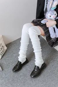 Y2K knitted leg warmers for women over knee winter white cozy boot cuffs JK fashion
