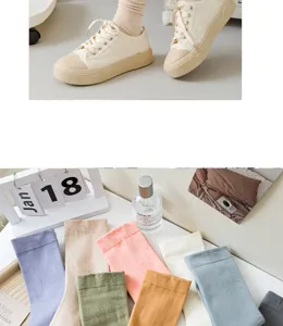 Chaussettes mi-hautes unies en coton pour femmes confortables respirantes mode