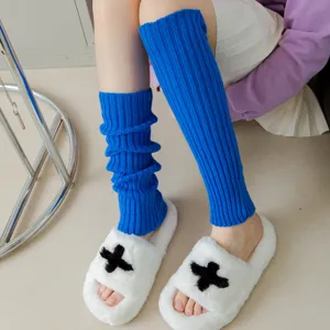 Blaue gestrickte Beinwärmer für Damen, kuschelige Winter Plüsch Wadenstulpen Accessoires.