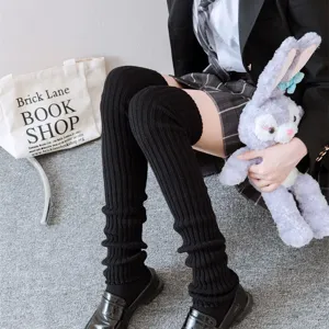 Black knit leg warmers Y2K Harajuku JK uniform over knee boot covers thermal winter socks