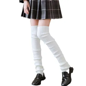 White knitted leg warmers y2k winter boot covers fluffy Japanese JK style calf socks for women
