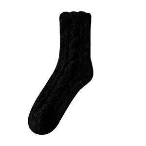 Effen kleur koraalvleece sokken voor vrouwen halverwege kuit winter warm pluche