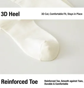 Cotton socks detail shot showing reinforced toe and 3D heel design for daily comfortable wear.