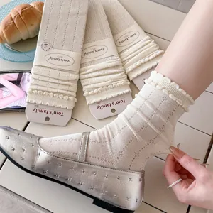 Dames Zoete Koreaanse Stijl Sla Zoom Katoen Crew Sokken Bloemen Polka Dot Mesh Casual Lente Zomer Mode Kousen