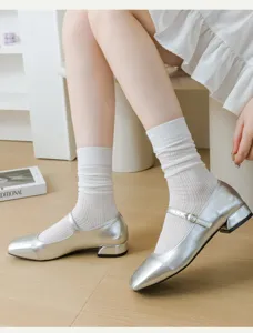 Summer white crew socks Japanese JK style knit hosiery breathable casual cotton socks
