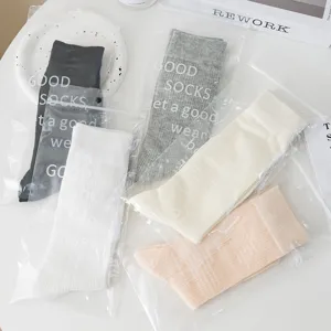 Women Summer Thin Cotton Hollow Out Vertical Striped Solid Color Stacked Crew Socks Japanese JK Style Fashion Hosiery