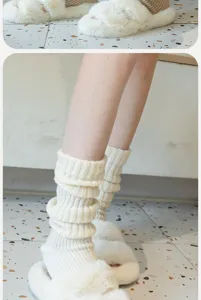 Women's winter knitted stirrup leg warmers with fluffy slippers, cozy Y2K slouch socks.