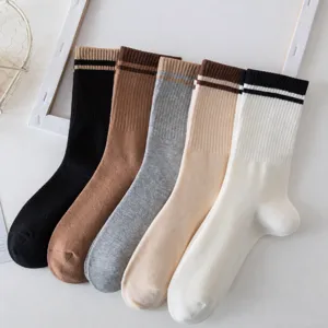 Women Striped Crew Socks Cotton Blend Breathable Sweat Absorbent Casual High Tube Socks Student JK Fashion Hosiery