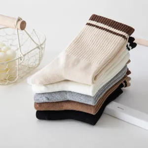 Women striped long socks combed cotton casual breathable knee high socks fashion hosiery