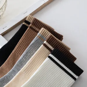 Fashion striped women long socks, casual cotton knit knee high socks for autumn and winter.