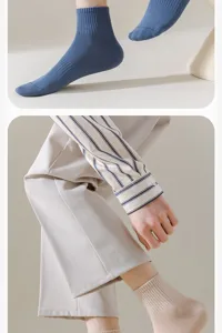 Men cotton mid-calf socks solid blue breathable casual comfort footwear daily wear soft style