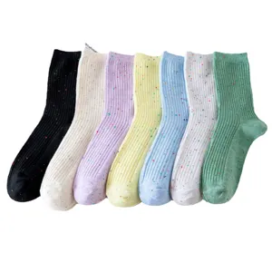 Japanese style cute mid-calf speckled socks set, colorful striped cotton casual socks for women.
