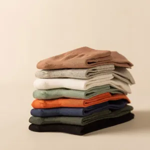 Men pure cotton mid-calf socks stack colorful casual solid breathable daily wear main view