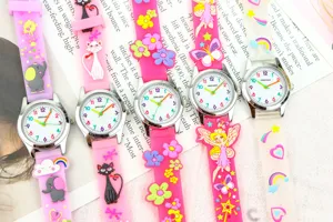 Montre à quartz en silicone pour enfants avec bracelet mignon, jolie montre princesse pour filles.