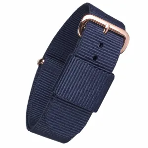 Cinturino per orologio in nylon blu notte con fibbia in oro rosa di ricambio.