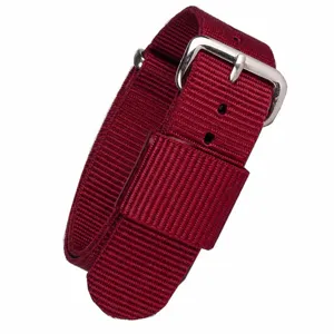 Cinturino per orologio in nylon rosso vino con fibbia argentata, cinturino di ricambio.