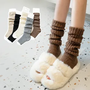 Women thick knitted stirrup leg warmers winter cozy long slouch socks Y2K fashion wear