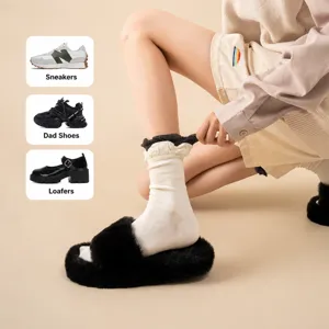 Comfortable women's cotton mid-tube socks with elegant lace ruffle design for daily wear.