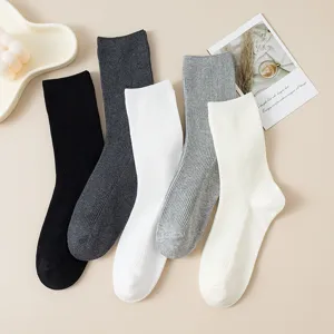 Cotton ribbed crew socks women autumn winter casual solid color comfortable long tube socks