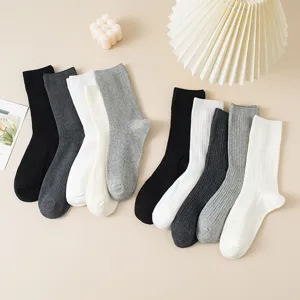 Classic ribbed cotton mid-tube long socks in versatile basic colors, soft and comfortable daily wear.