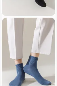 Detail shot of ribbed cotton men's socks in blue and black, showcasing breathable texture.