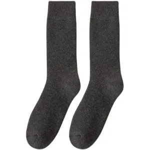 Thickened winter warm long socks for women, dark grey thermal loop cotton daily wear.
