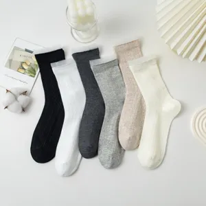 Women's Cute Wave Pattern Hollow Out Ballet Style Mid Tube Socks Breathable Cotton Casual Fashion Daily Socks