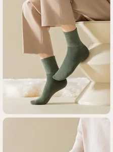 Close-up detail shot of winter thermal green cotton ribbed socks, cozy and soft texture.