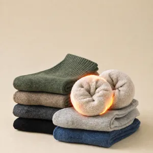 Winter men's thickened cotton terry socks solid color cozy warm mid-tube casual hosiery