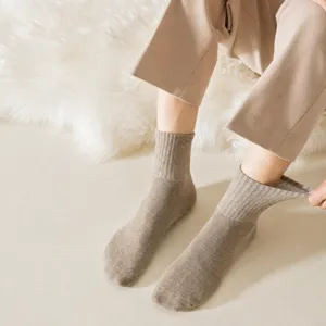 Men's winter thermal crew socks, solid color thick cotton terry cozy casual daily wear.