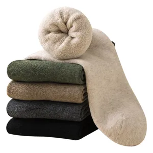 Thick winter fleece loop socks for men solid color casual mid tube thermal socks set
