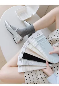 Spring summer solid color slouch socks women sweet ins hollow breathable cotton mid tube