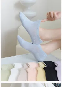 Close-up detail of women breathable mesh boat socks showing elastic low-cut invisible design.