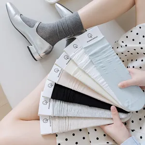 Women Casual Pure Color Slouch Socks Breathable Hollow Out Cotton Mid High Tube Socks Sweet Daily Wear
