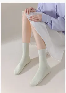 Women cotton mid-calf socks detailed view, comfortable daily wear and breathable design.