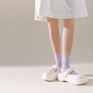 Women's Combed Cotton Mid Tube Socks Solid Color Antibacterial Casual Crew Socks Soft Breathable Daily Wear