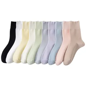 Women summer thin mid-tube cotton socks multipack set featuring clean solid pastel display